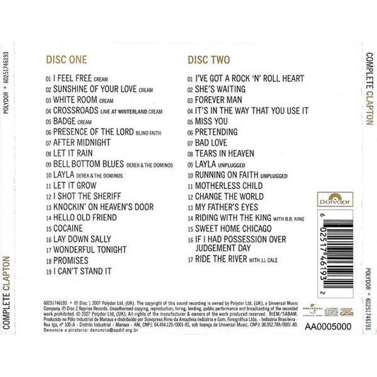 エリッククラプトン CD アルバム ERIC CLAPTON COMPLETE CLAPTON 全36曲 2枚組 輸入盤 エリック・クラプトン